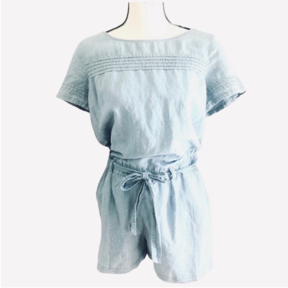 LINEN LOFT CHAMBRAY women's romper jumper size 0 Pockets Zip Back Shorts Blue